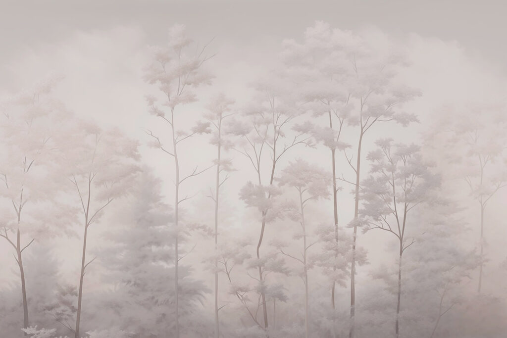 Groep bomen met mist Groep bomen met mist