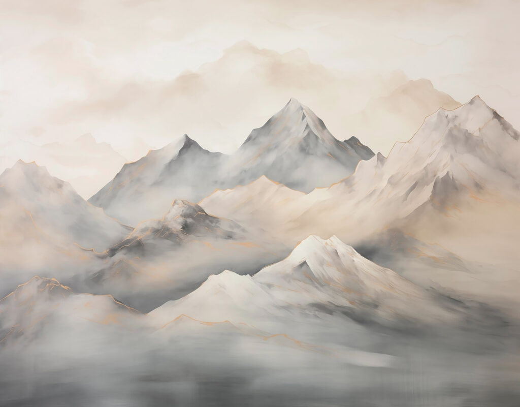 Schilderij van bergen met wolken Schilderij van bergen met wolken