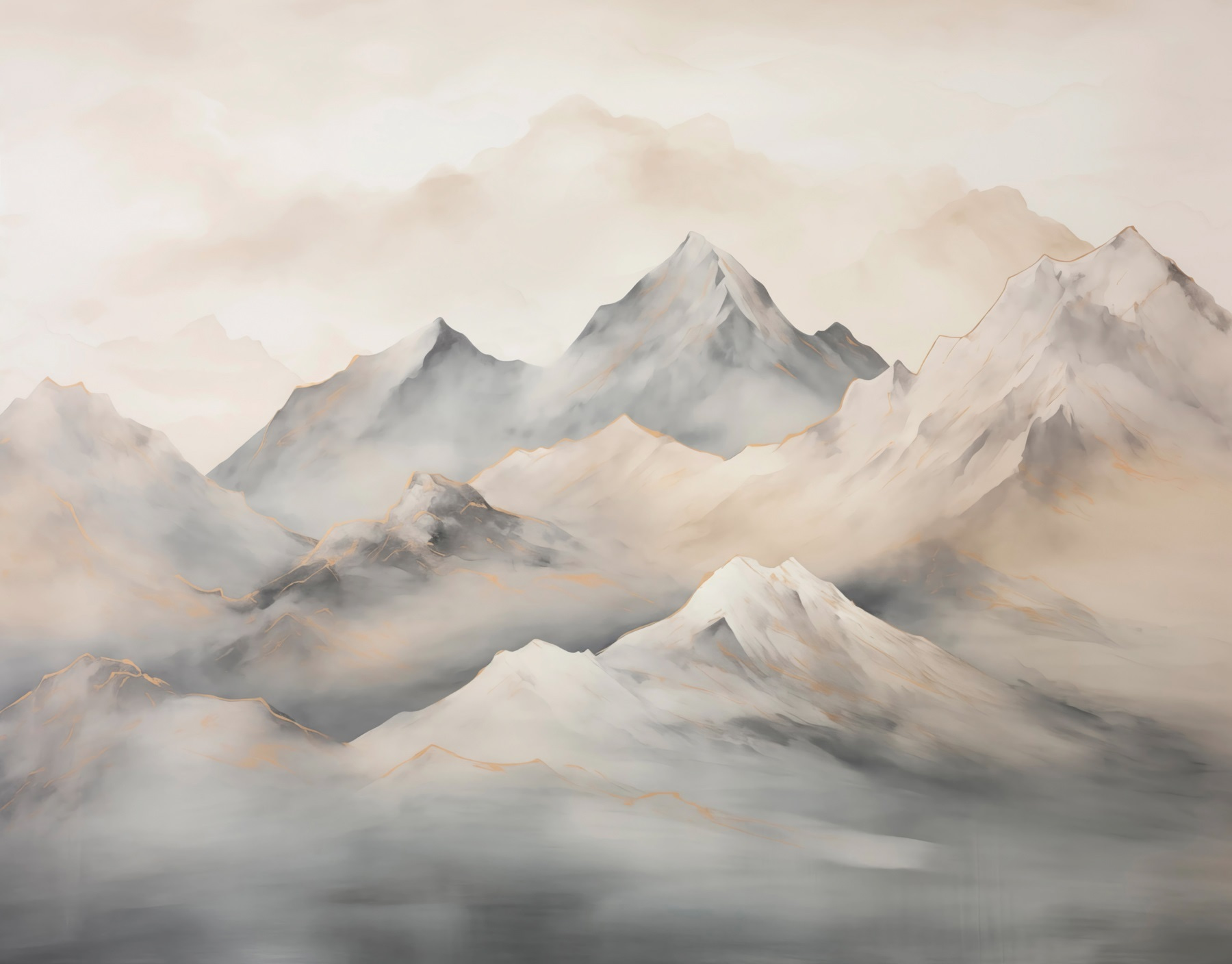 Painting of mountains with clouds Painting of mountains with clouds
