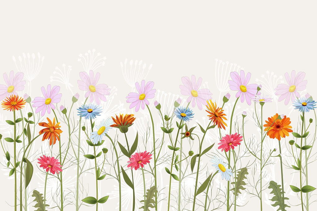 Rij kleurrijke bloemen Rij kleurrijke bloemen