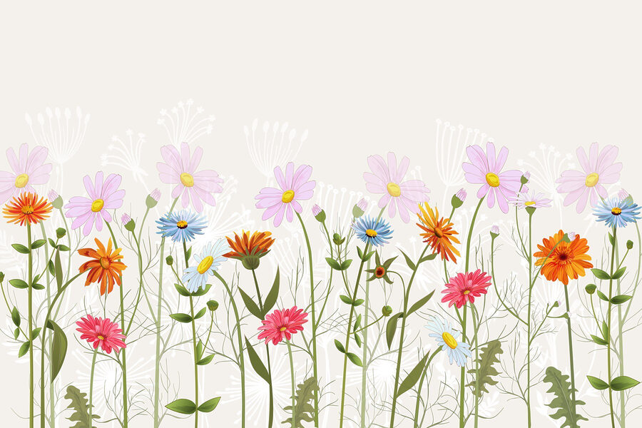 Rij kleurrijke bloemen
