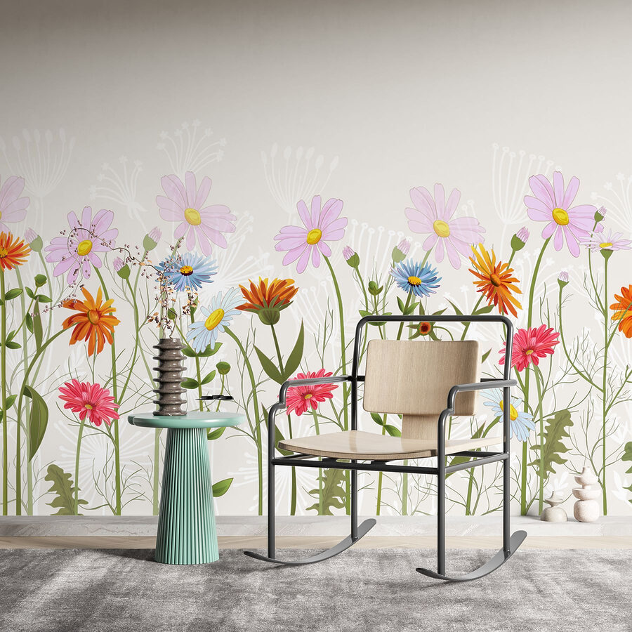 Rij kleurrijke bloemen