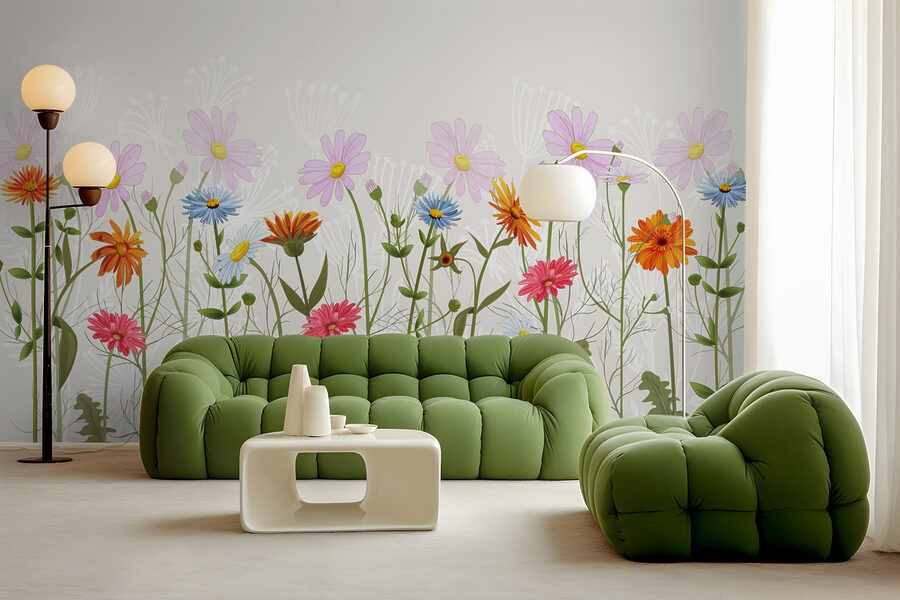 Rij kleurrijke bloemen
