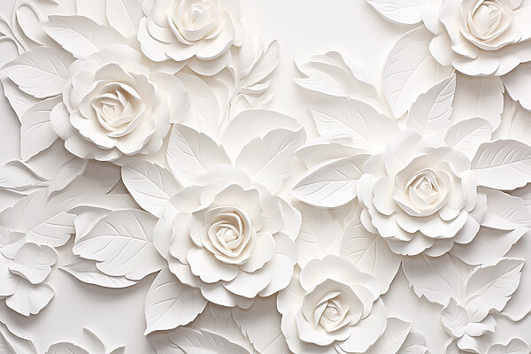 Witte papieren bloemen en bladeren Witte papieren bloemen en bladeren