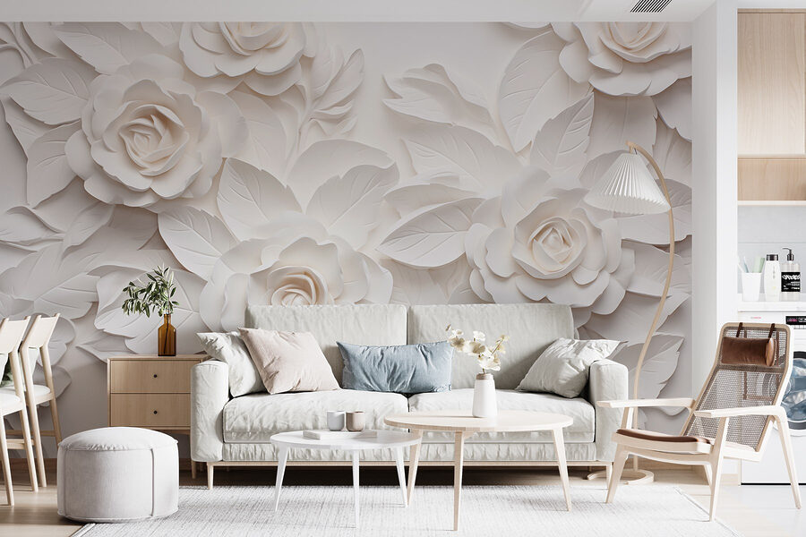 Witte papieren bloemen en bladeren