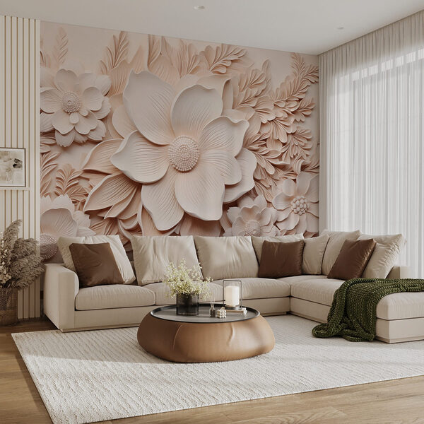 Witte bloemen en bladeren op een muur Witte bloemen en bladeren op een muur
