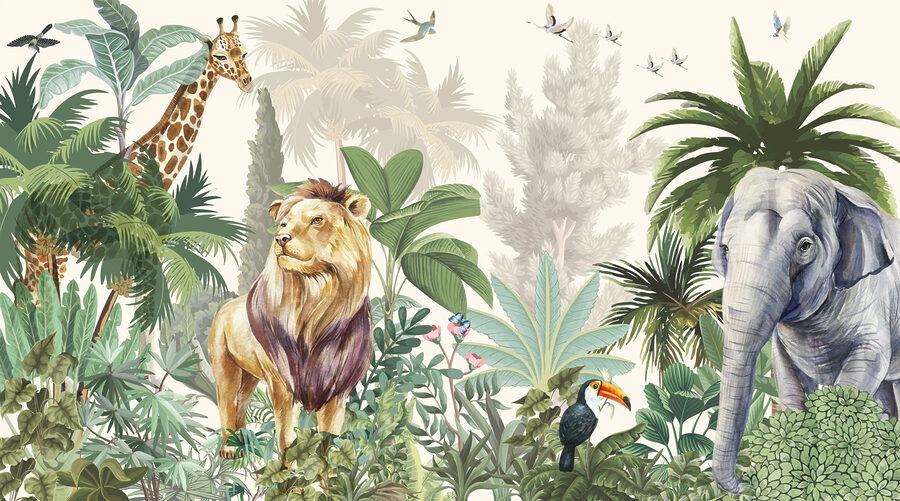 Behang met dieren en vogels