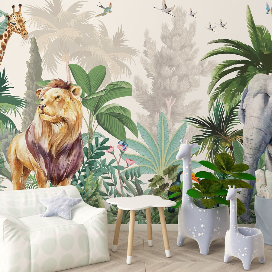 Behang met dieren en vogels