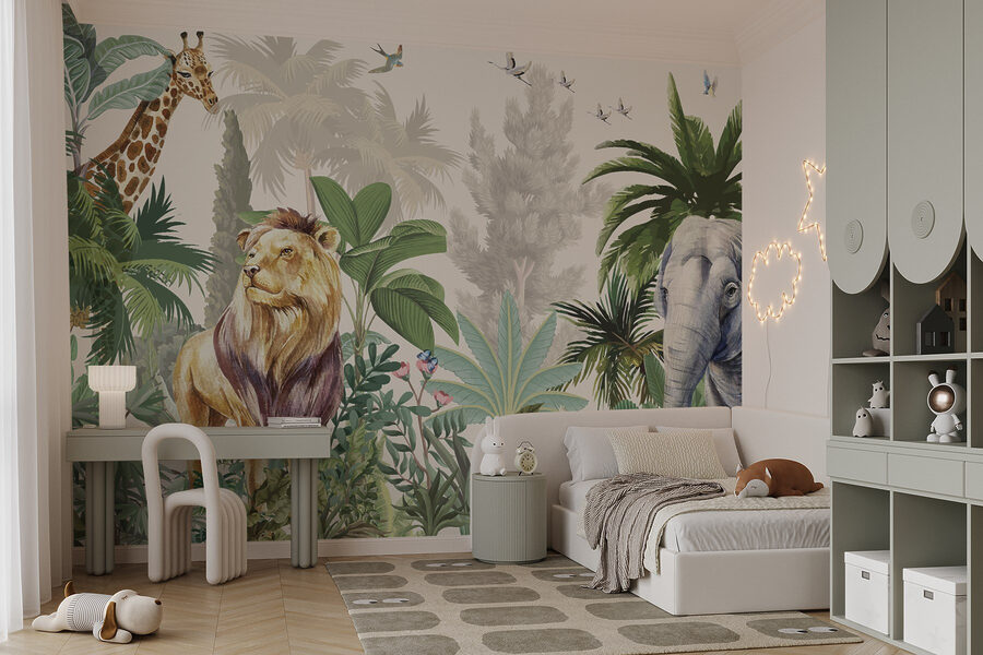 Behang met dieren en vogels