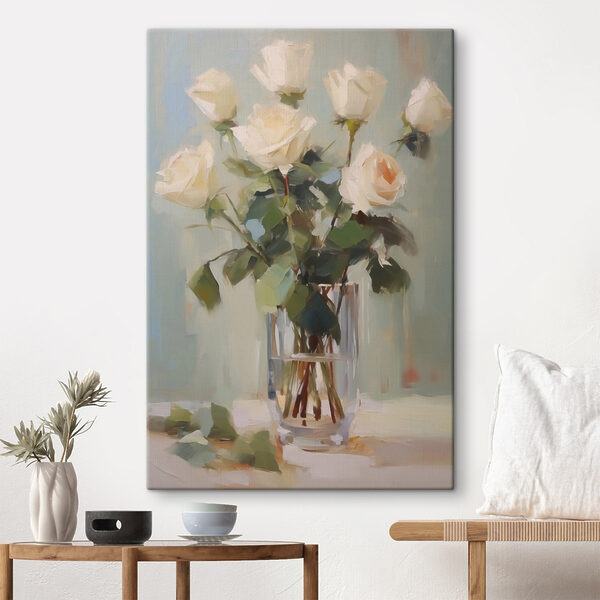 Schilderij van een vaas met witte rozen Schilderij van een vaas met witte rozen