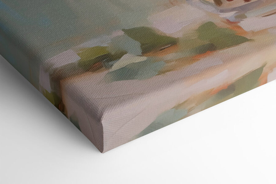 Schilderij van een vaas met witte rozen