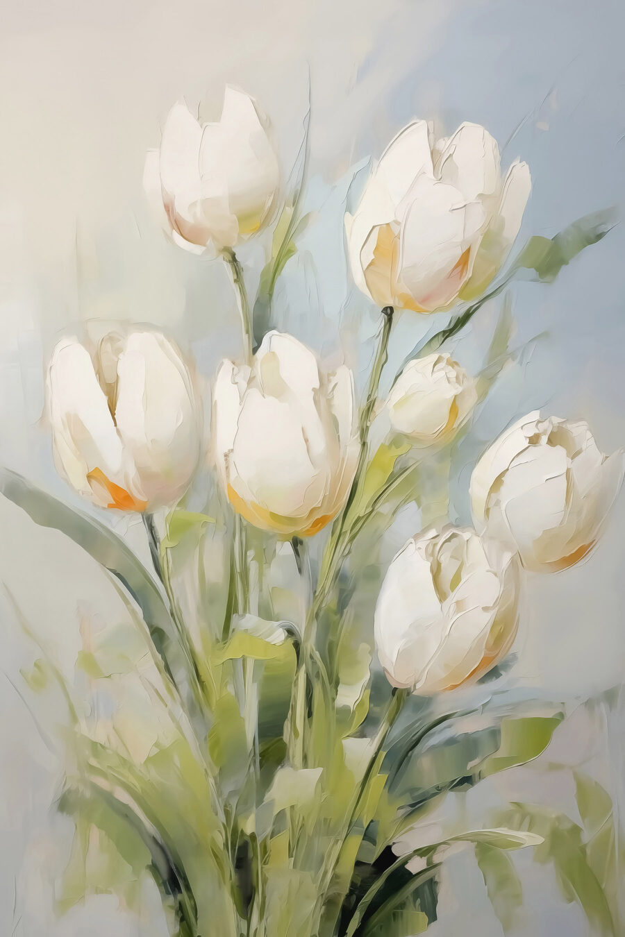 Schilderij van witte tulpen