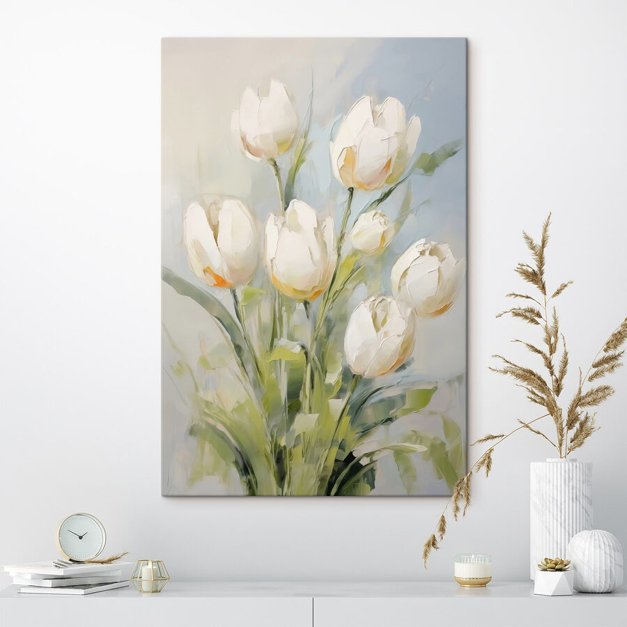 Schilderij van witte tulpen