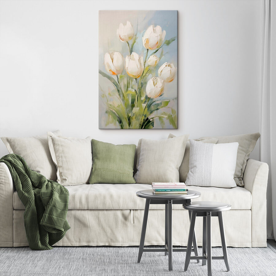 Schilderij van witte tulpen