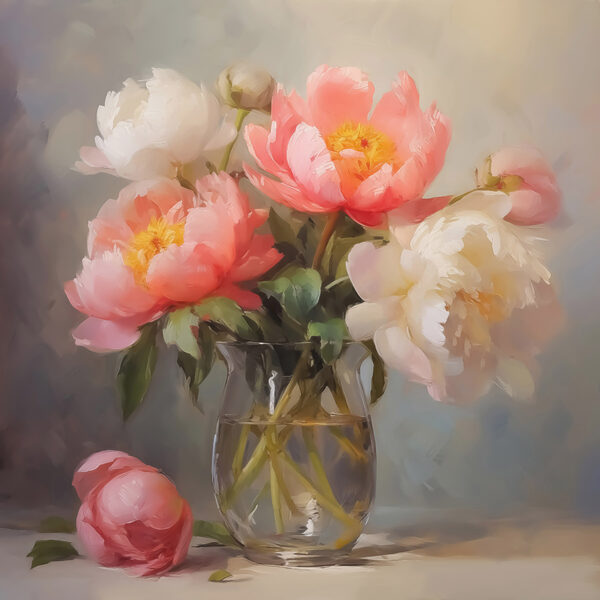 Schilderij van bloemen in een vaas Schilderij van bloemen in een vaas
