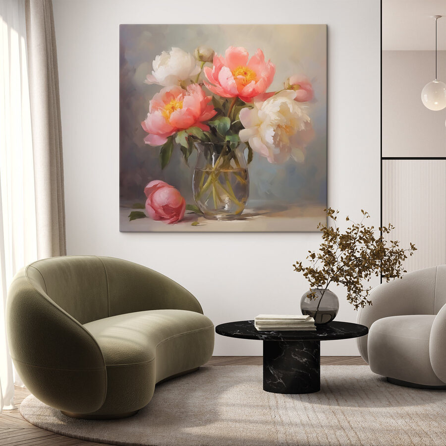 Schilderij van bloemen in een vaas
