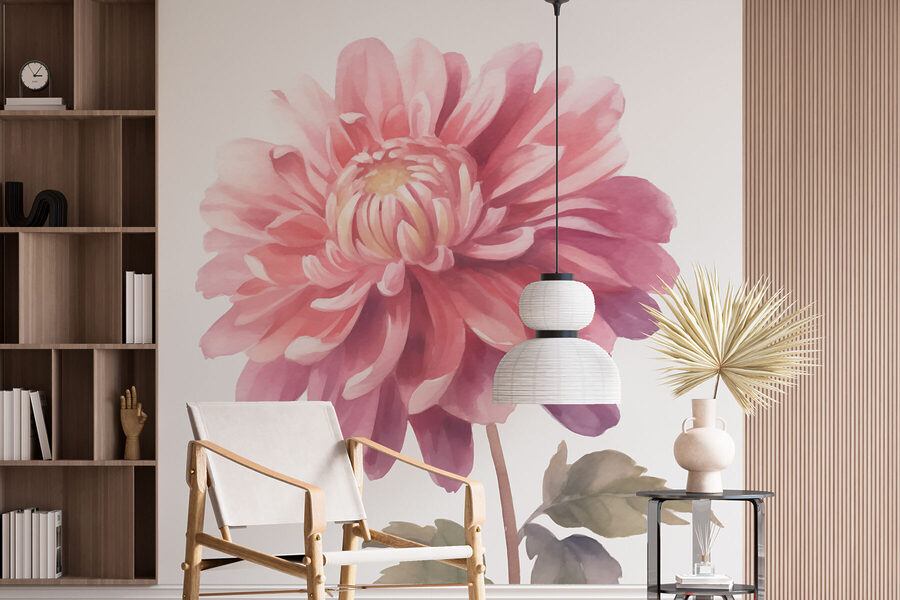Roze bloem met groene bladeren