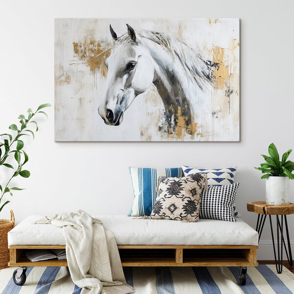 Schilderij van een wit paard Schilderij van een wit paard