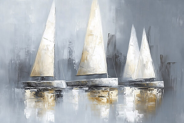 Schilderij van zeilboten op water Schilderij van zeilboten op water