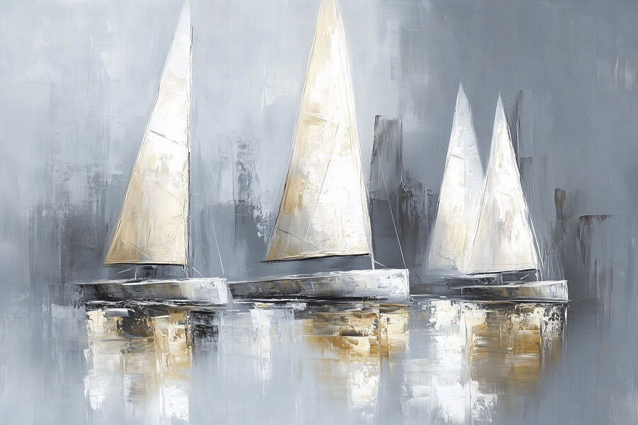 Schilderij van zeilboten op water Schilderij van zeilboten op water