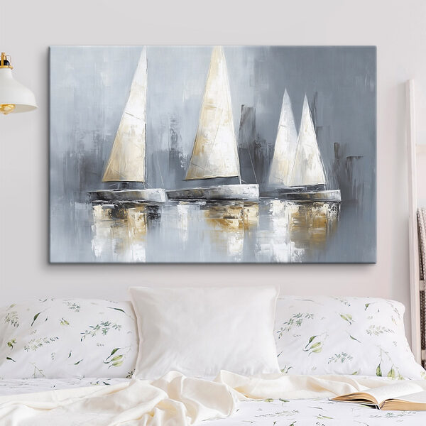 Schilderij van zeilboten op water Schilderij van zeilboten op water