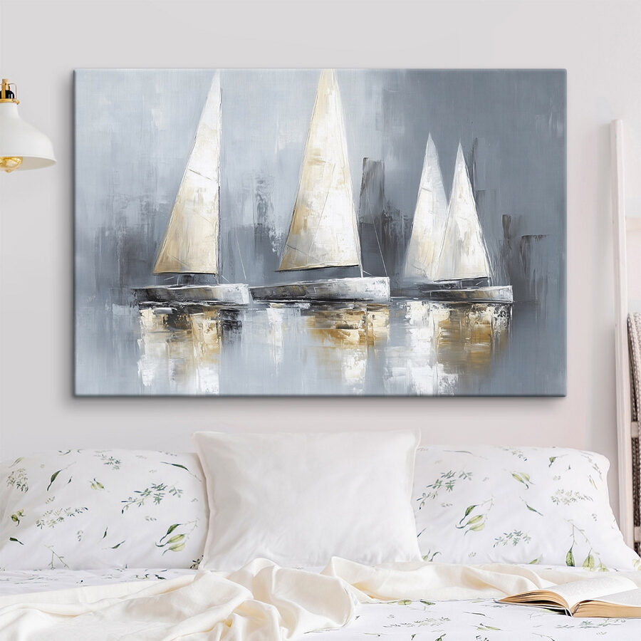 Schilderij van zeilboten op water Schilderij van zeilboten op water