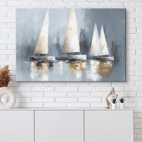 Schilderij van zeilboten op water Schilderij van zeilboten op water