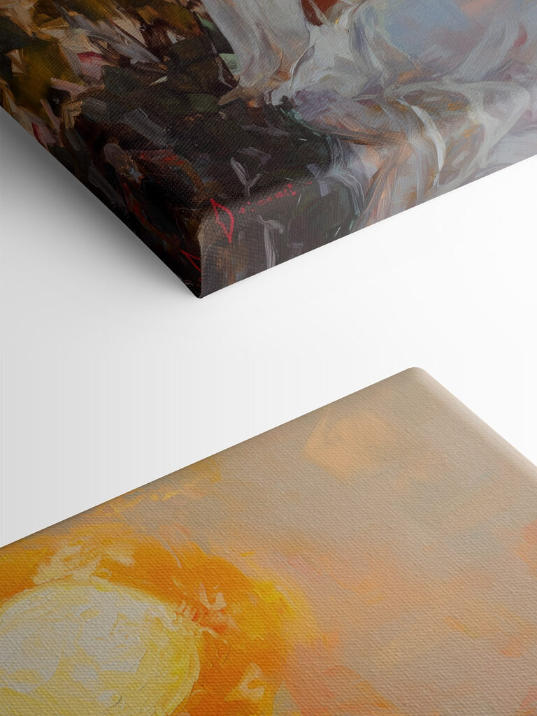 Painting of a woman holding a flower and a bird