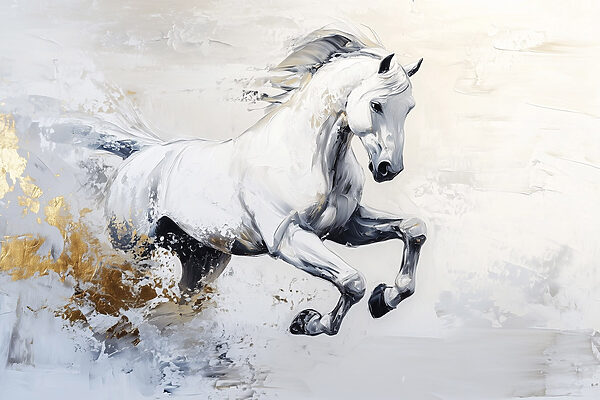 Schilderij van een wit paard Schilderij van een wit paard