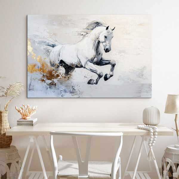 Schilderij van een wit paard Schilderij van een wit paard