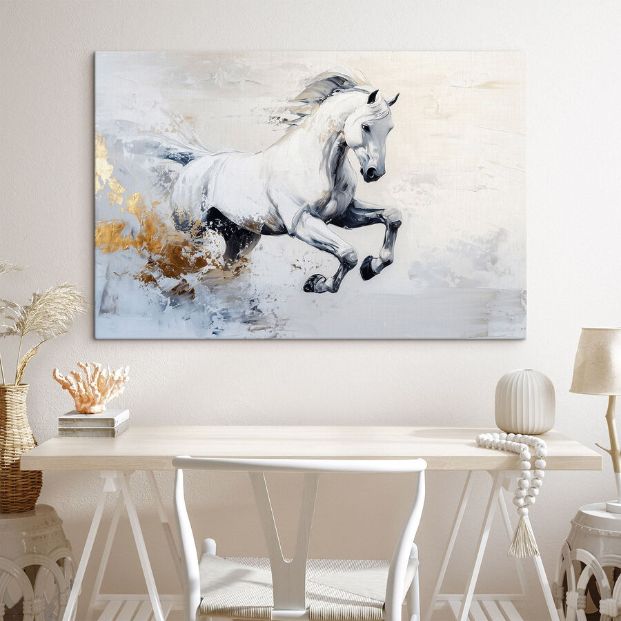 Schilderij van een wit paard Schilderij van een wit paard