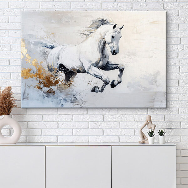 Schilderij van een wit paard Schilderij van een wit paard