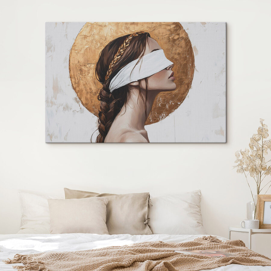 Schilderij van een vrouw met een blinddoek