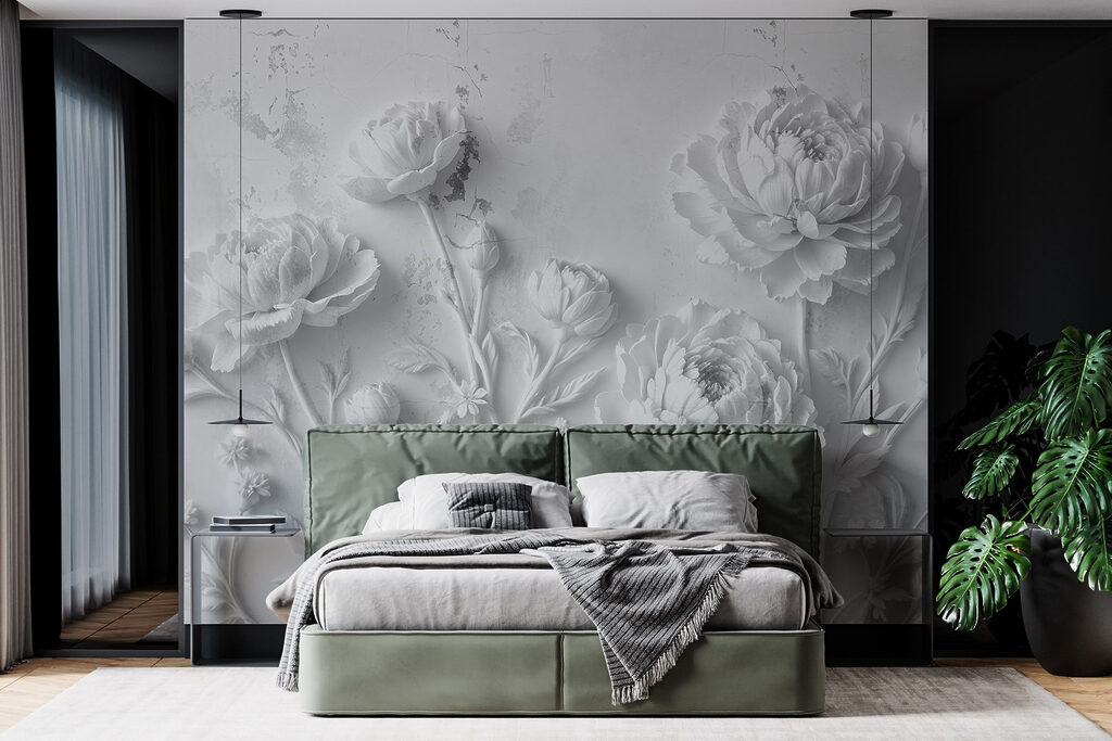 White flower carving on a wall