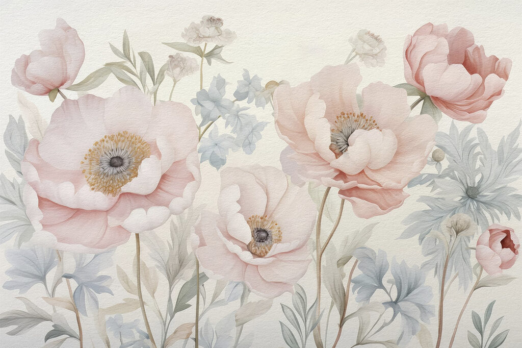 Schilderij van bloemen op een muur Schilderij van bloemen op een muur