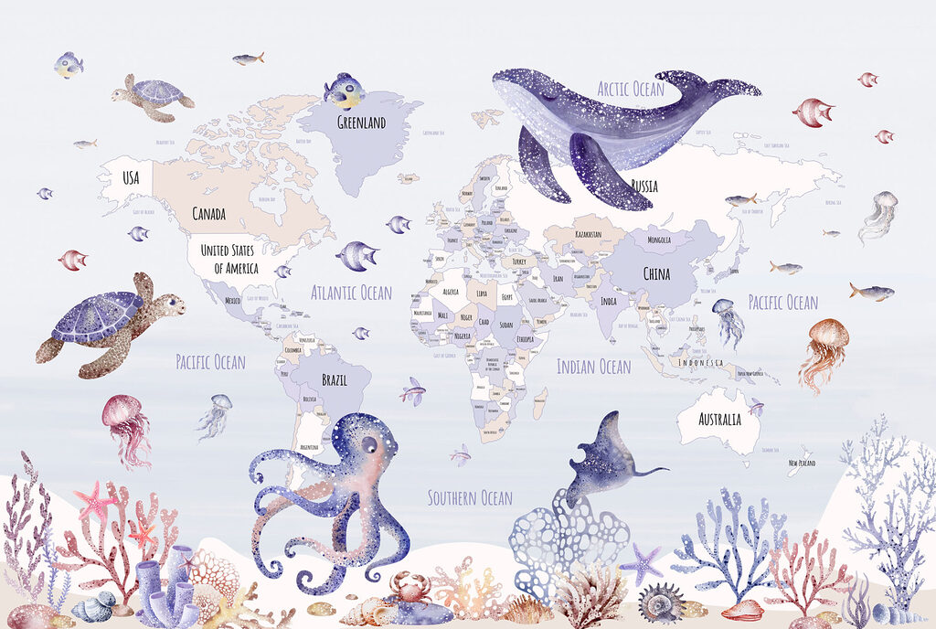 Wereldkaart met zeedieren Wereldkaart met zeedieren