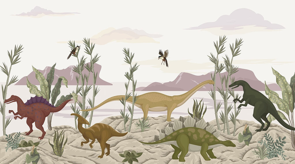 Groep dinosaurussen in een woestijn Groep dinosaurussen in een woestijn