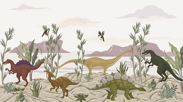 Groep dinosaurussen in een woestijn Groep dinosaurussen in een woestijn