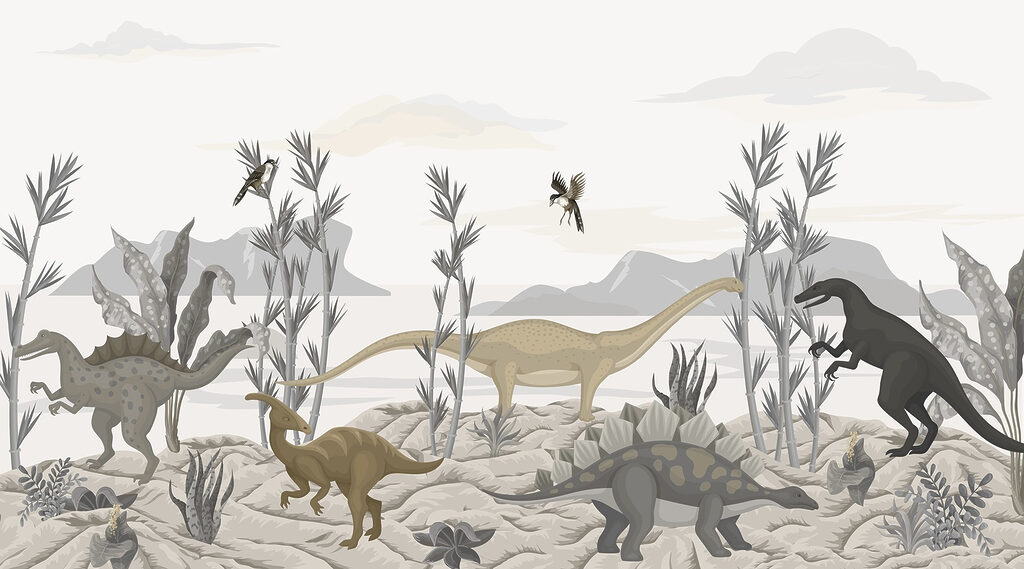 Groep dinosaurussen in een woestijn Groep dinosaurussen in een woestijn