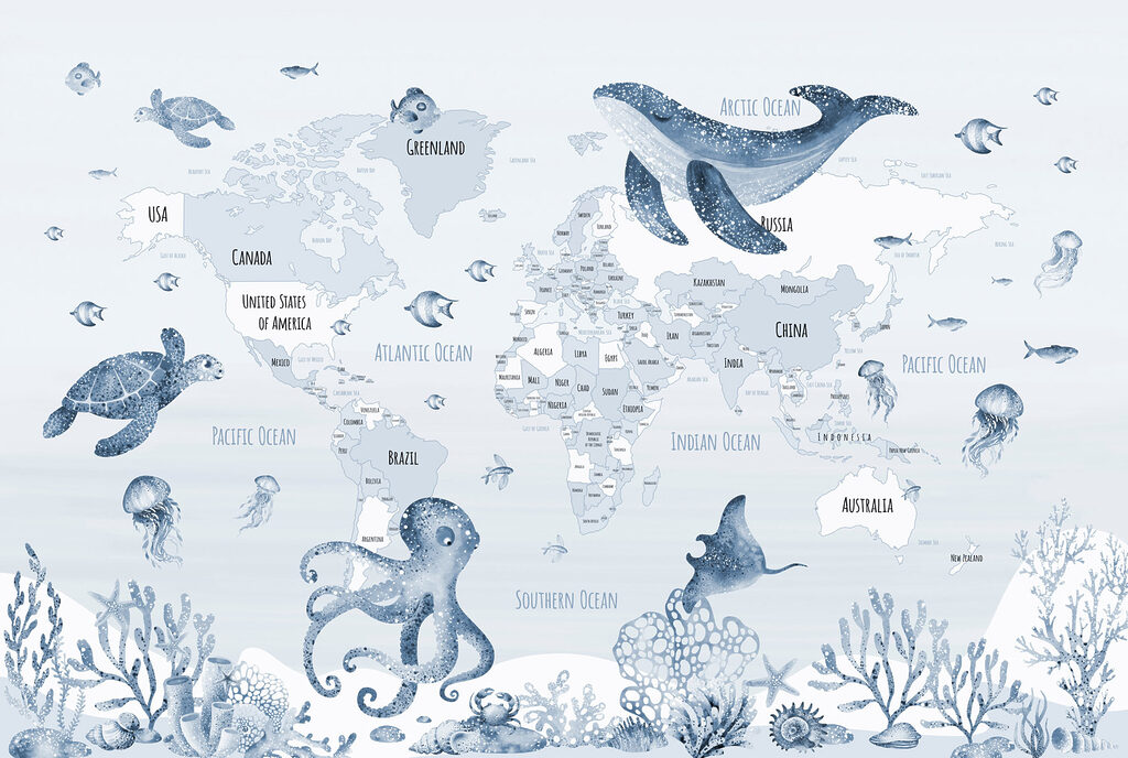 Wereldkaart met zeedieren Wereldkaart met zeedieren