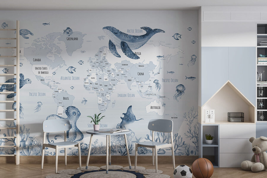Wereldkaart met zeedieren Wereldkaart met zeedieren