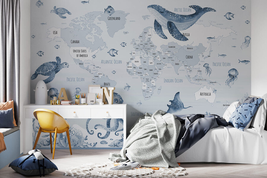 Wereldkaart met zeedieren Wereldkaart met zeedieren