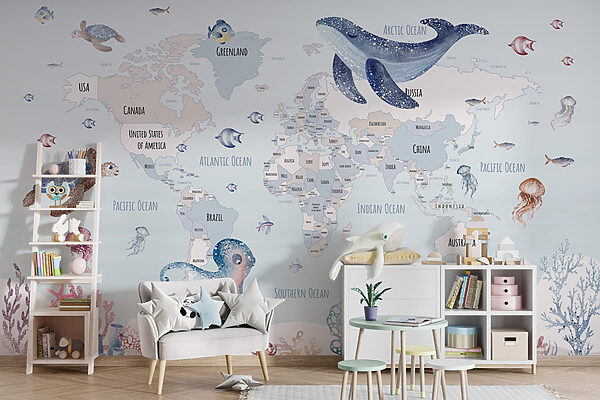 Wereldkaart met zeedieren Wereldkaart met zeedieren