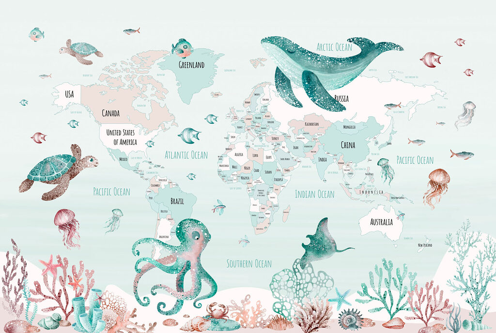 Wereldkaart met zeedieren Wereldkaart met zeedieren