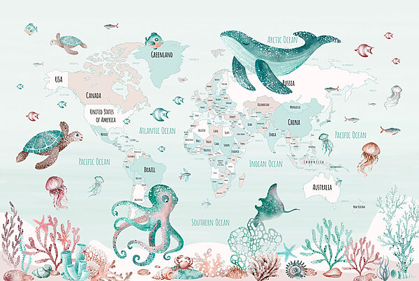 Wereldkaart met zeedieren Wereldkaart met zeedieren