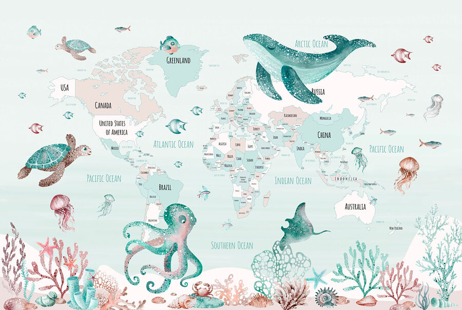 Wereldkaart met zeedieren Wereldkaart met zeedieren