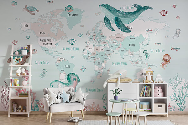 Wereldkaart met zeedieren Wereldkaart met zeedieren