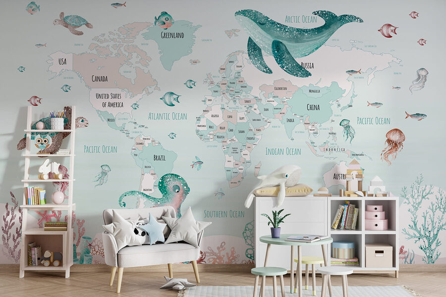 Wereldkaart met zeedieren Wereldkaart met zeedieren
