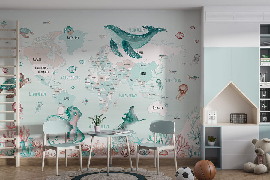 Wereldkaart met zeedieren Wereldkaart met zeedieren