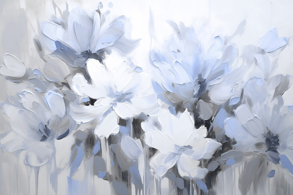 Schilderij van bloemen op een witte achtergrond Schilderij van bloemen op een witte achtergrond